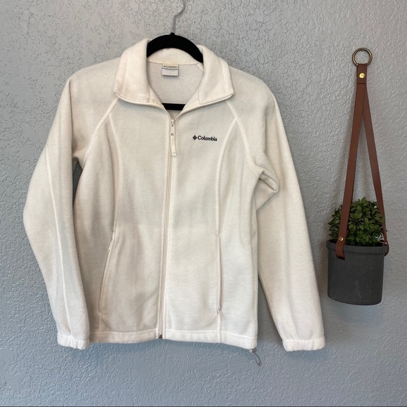 COLUMBIA WHITE FLEECE ZIP-UP JACKET {Small} - Picture 1 of 7